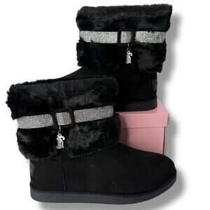 NEW Juicy Couture Boots Size 8 Kursive Black Faur Fur Cold Weather booties
